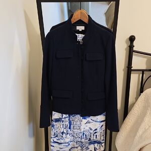 LOFT Dark Blue Tailored Blazer with Textured Fabric